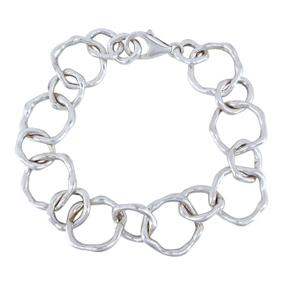 Organic Freeform Link Bracelet | Vintage Sterling Silver 925 | 7.5" - Picture 3 of 6